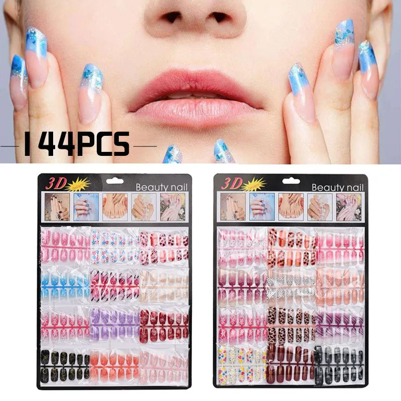 

Fake Nails 144pcs Mixed Set False Nail Tips Artificial Fake Nails Art Acrylic Manicure Gel healthy-looking nails instantly New