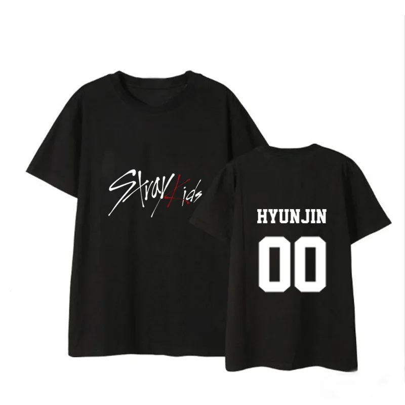 Kpop/Детские футболки; хлопковая черно-белая футболка для концерта; модные летние топы с короткими рукавами - Цвет: HYUNJIN b