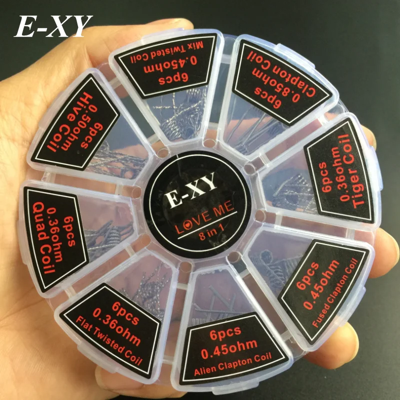 E XY 8 in 1 Wire Prebuilt Coils Clapton Quad Tiger Hive Alien Fused Clapton Mix