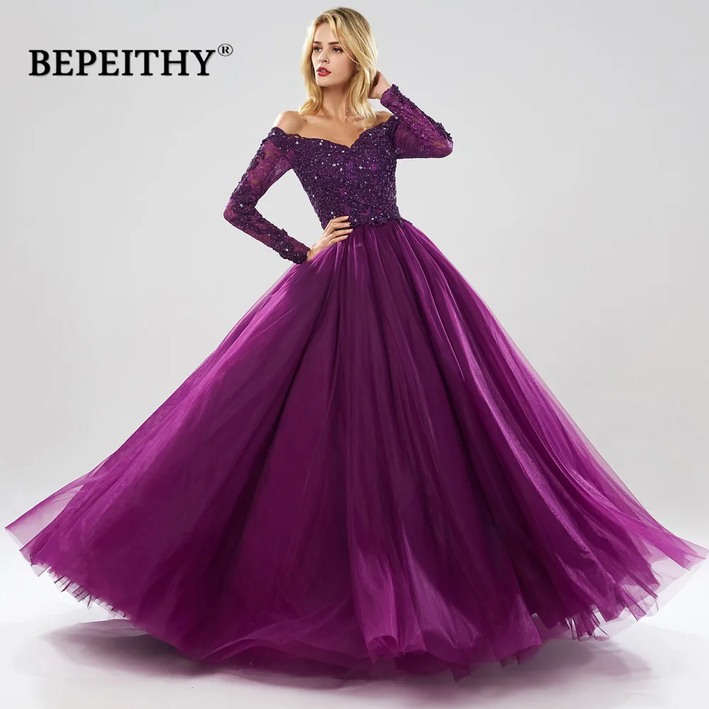

BEPEITHY Long Sleeves Ball Gown Evening Dresses Sweetheart Robe De Soiree Green Evening Dress Party 2020 Abendkleider