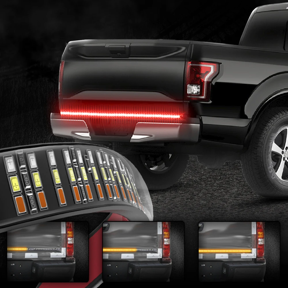 Mictuning 60 Triple Row Led Tailgate Light Bar With Solid Amber Mictuning 60 Triple Row Led Tailgate Light Bar With Solid Amber Turn Signal Red Brake Running White Reverse Lights In Car Embly From Automobiles