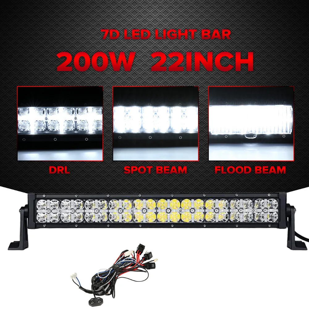Partol 7D 22 200W LED Light Bar CREE Chips Offroad Led Work Light Driving Lamp Combo Beam Truck SUV Boat ATV 4x4 4WD 12V 24V oslamp 32 300w cree chips led work light bar offroad led bar lights combo beam led driving lamp for truck suv 4x4 4wd 12v 24v