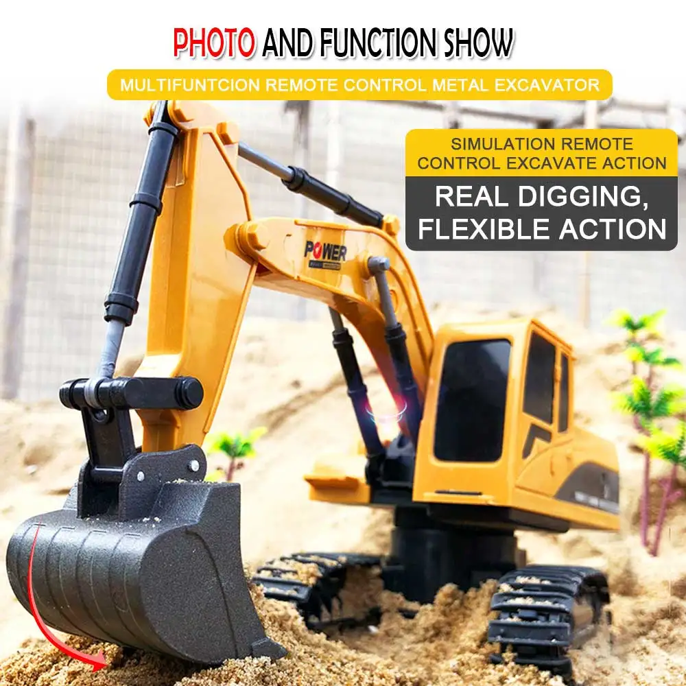 Rc Excavator Model Engineering Car 6CH Wireless Diecast Metal Plastic Remote Control Excavator Toys Kids Children