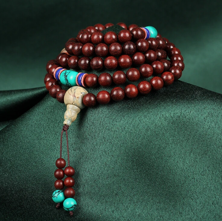 

Natural Lobular Red sandalwood High Oil 108 Mala Bead Bracelet Buddhist Prayer Hand String Fine Grain Selection High-end Jewelry