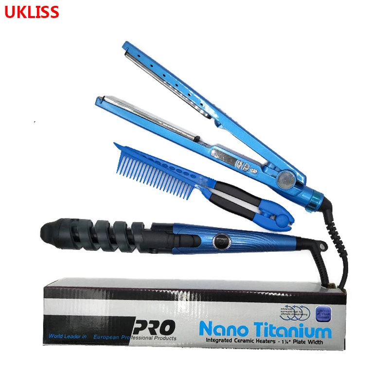

2019 Women Multifunctional Hair Straightener Pro 2 in 1 Twist Hair Curling & Straightening Iron Curling Irons Flat Iron Set