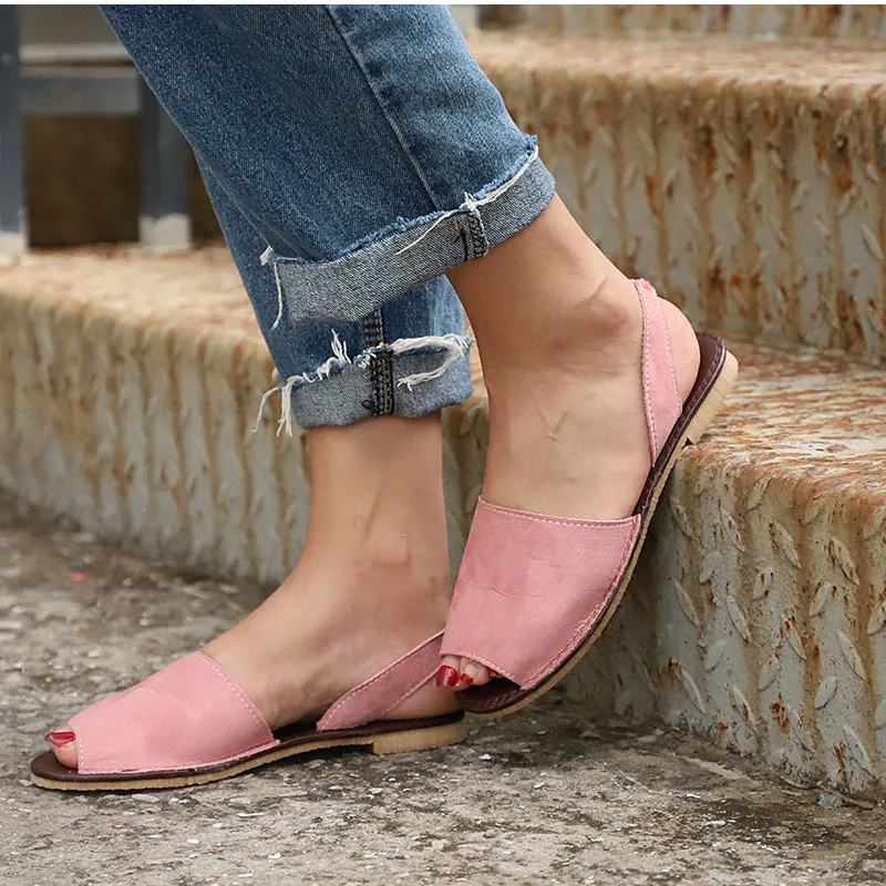 

Summer Sandals Women Plus Size Flats Female Casual Peep Toe Shoes Faux Suede Slip On Elastic Band Leisure Solid Footwear Size 43