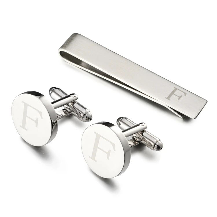 LEPTON Alphabet Cufflinks & Tie Clip Set for Men - Elegant Wedding & Business Accessory