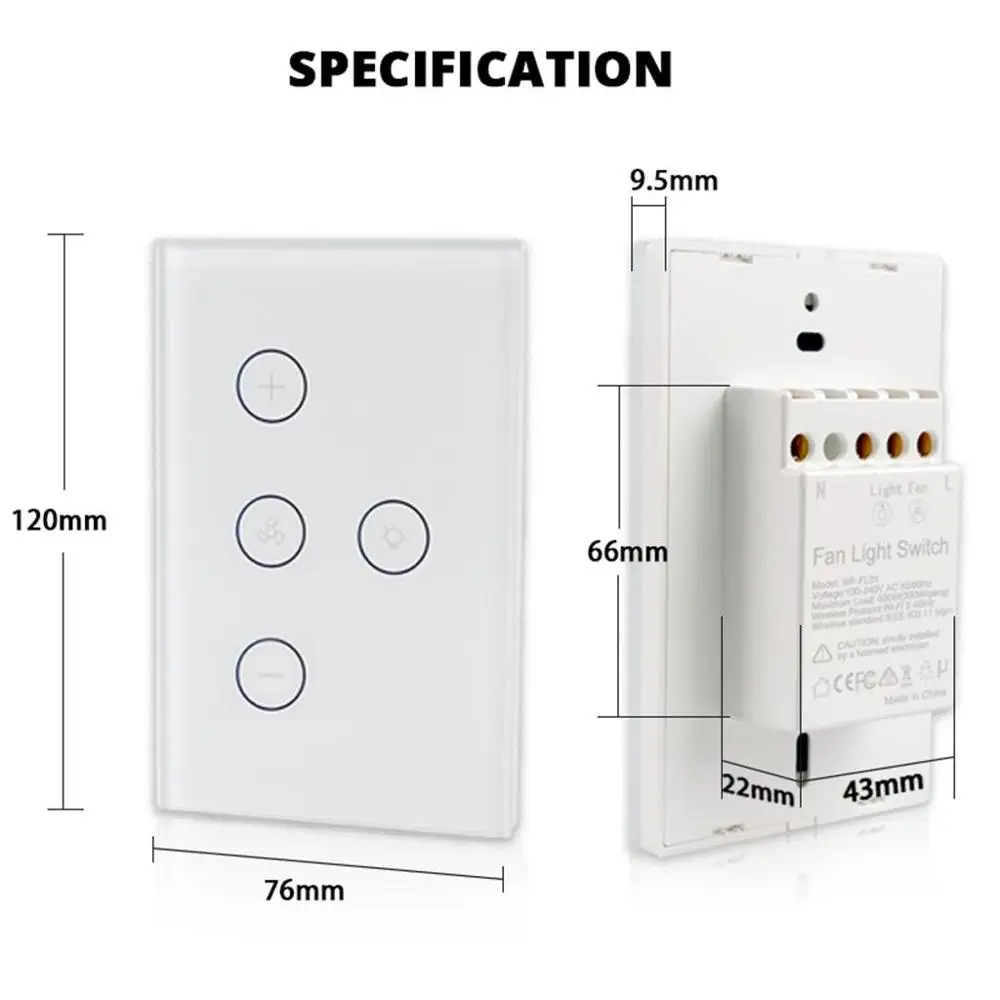

Smart WiFi Fan Light Switch, In-Wall Ceiling Fan Lamp Switch US