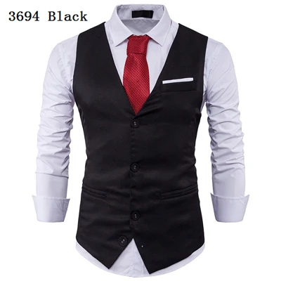 B3694 black Мужской костюм жилет Классический V воротник платье Slim Fit свадебные жилет Для мужчин формальный тонкий платье без рукавов жилет мужские черные жилет Homme 2XL - Цвет: B3694 black