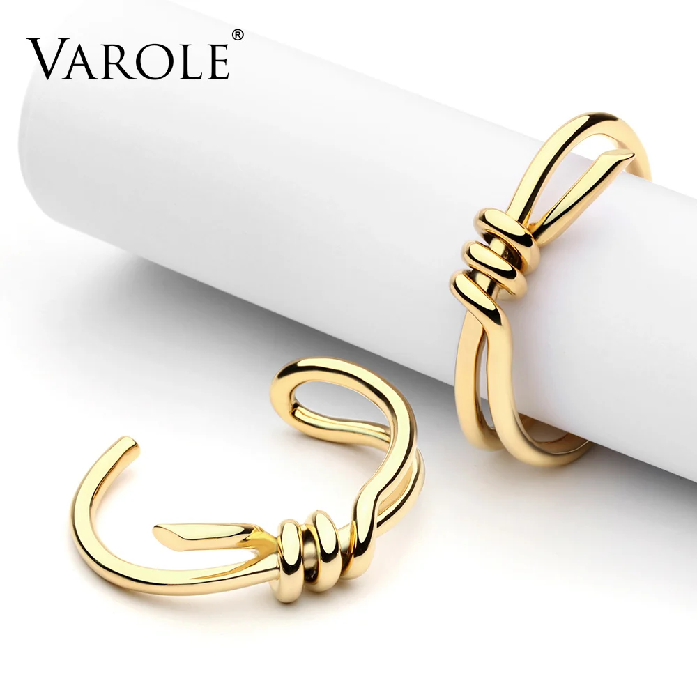 Goedkoop VAROLE Elegante Knoop Manchet Armband Goud Kleur Armband Armbanden voor Vrouwen Armbanden Sieraden Groothandel Pulseiras