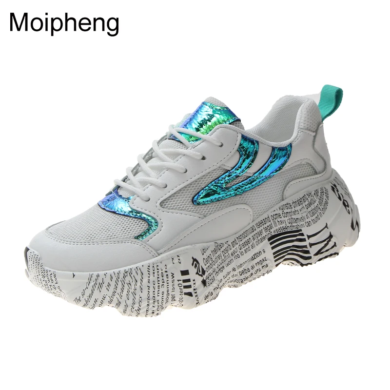 

Moipheng Women Sneakers 2019 Breathable Mesh Casual Shoes Vulcanize Female Fashion Bling Glitter Sneaker LaceUp Tenis Feminino
