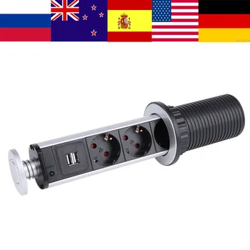 

PULL POP UP Electrical 3/4 Plug Sockets 2 USB Outlet Power Socket Kitchen Desk Socket for Countertops Worktop ronde pop socket