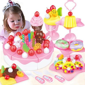 

1set DIY Pretend Play Fruit Cutting Birthday Cake Kitchen Food Toys Cocina De Juguete Toy Pink Blue Girls Gift for Children
