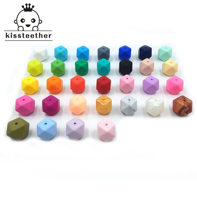 Silicone Beads for teether mix colors 17mm geometric/hexagon DIY baby Chewing Jewelry Teethers  necklace/ Bracelet Baby Teether chenkai 50pcs silicone koala teether beads diy animal cartoon baby chewing pacifier dummy sensory jewelry toy making beads