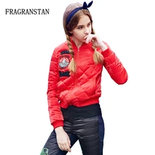 Зимняя Новая женская модная красная короткая белая куртка-пуховик на утином пуху теплые тонкие бейсбольные куртки на молнии с вышитыми буквами LY90