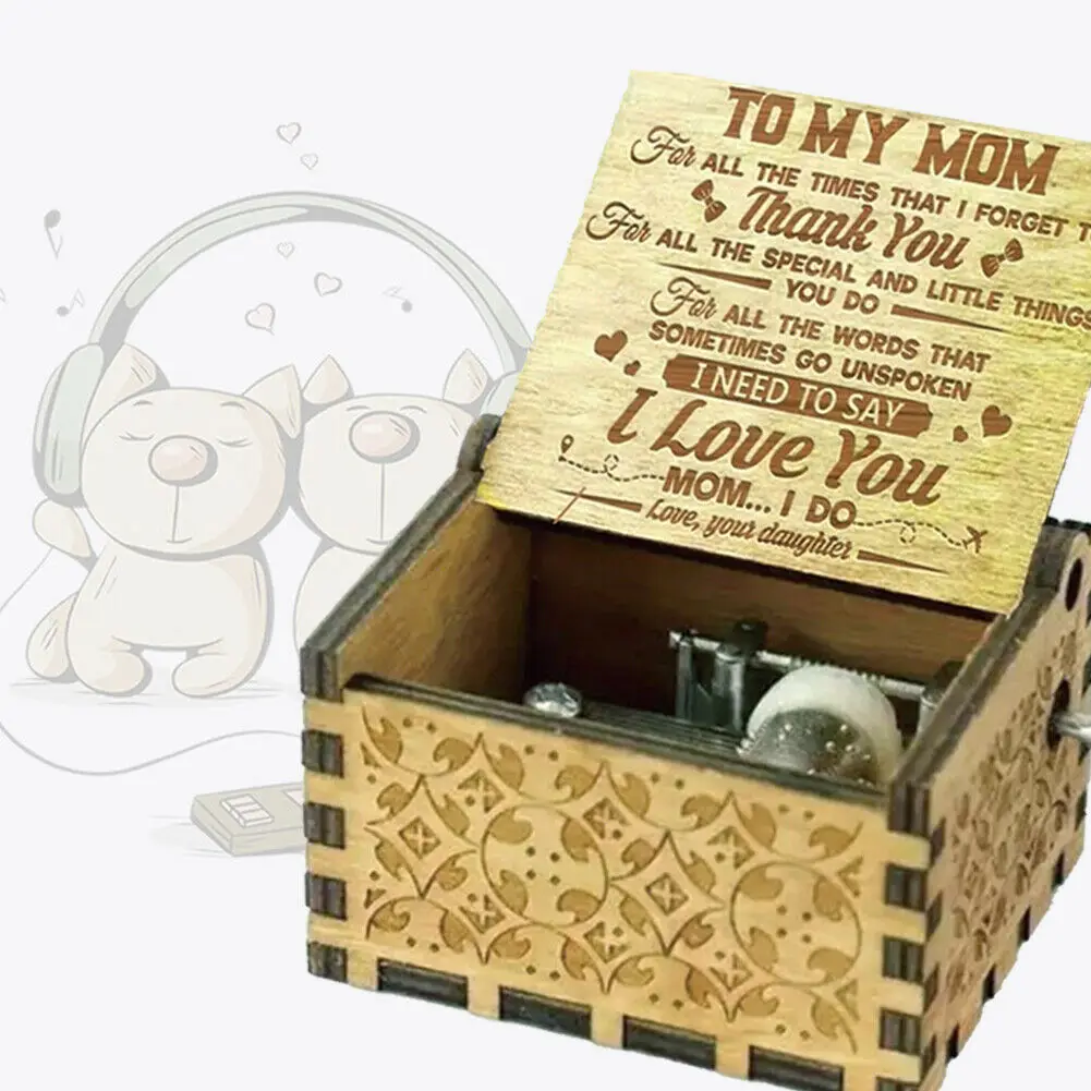Caja de música hija a mamá gracias te amo grabado caja de música decoración de regalo Vintage mejor regalo para tu madre H99F