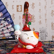 1pc יפני סגנון Maneki Neko קרמיקה מזל חתול קישוט קריקטורה מארגאי ארוך זנב חתול פסל בית דקורטיבי צלמית(China)