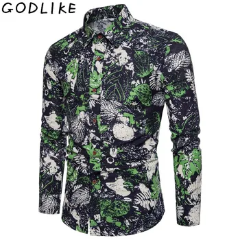 

Fashion Spring Casual Mens Shirt Slim Fit Flower Print Linen Shirt Long-sleeved Shirts Male Floral Social Masculina 4XL 5XL