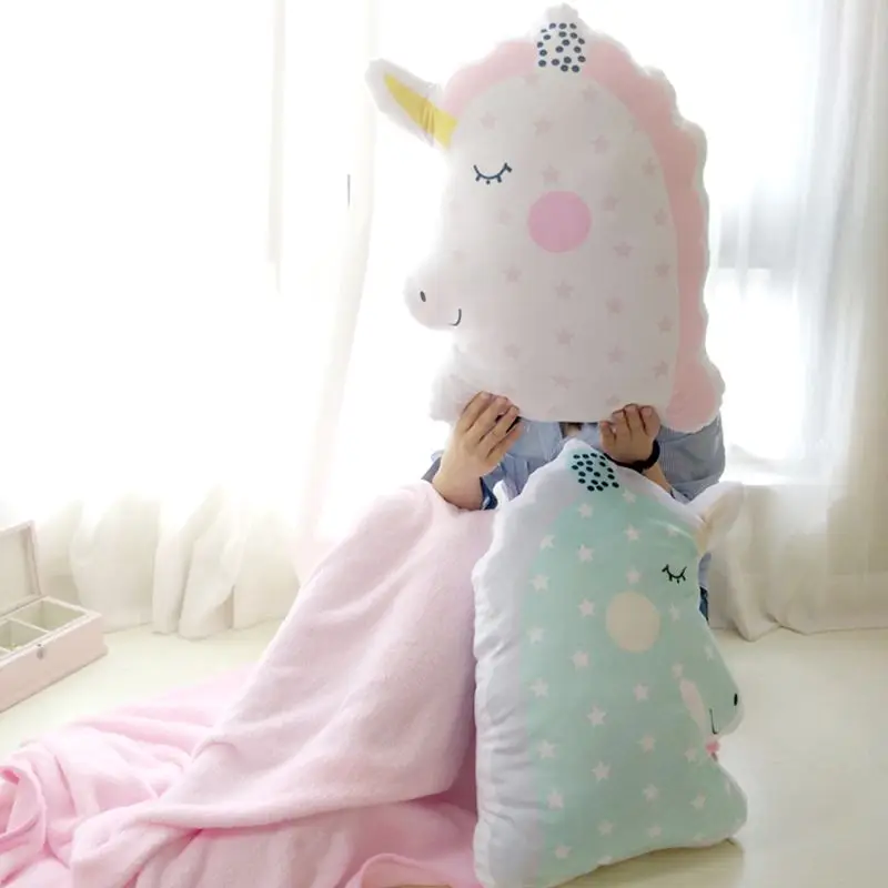 Drop shipping Unicorn Plush Pillow Cute Soft Animal Shaped Doll Baby Kids Bedroom Decoration