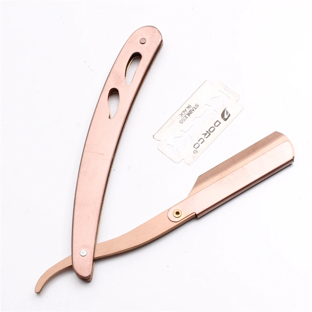 Borda de Aço Ferramentas de Remoção de Cabelo de Barbear Lâminas de Barbear de Barbear Dobrável + Lâminas Logotipo Personalizado Professional Barber Faca C6102 100 Pcs 4 de remoção de cabelo lâminas de barbear + c6102