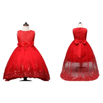 

201 Girls Princess Dress Sleeveless Lace Flowers Wedding Birthday Party Children Costume Bridesmaid Girl Formal Dresses