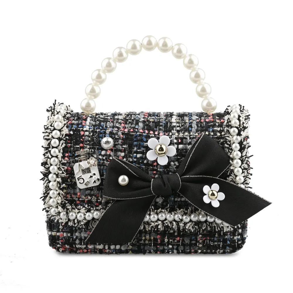 Редкие повседневные сумочки с креативным бантиком, украшенные жемчугом, высокое качество, милые сумки-мессенджеры с цветочным принтом и буквами, женская сумка с клапаном, Bolsa Feminina HM6003 - Цвет: BlackRed