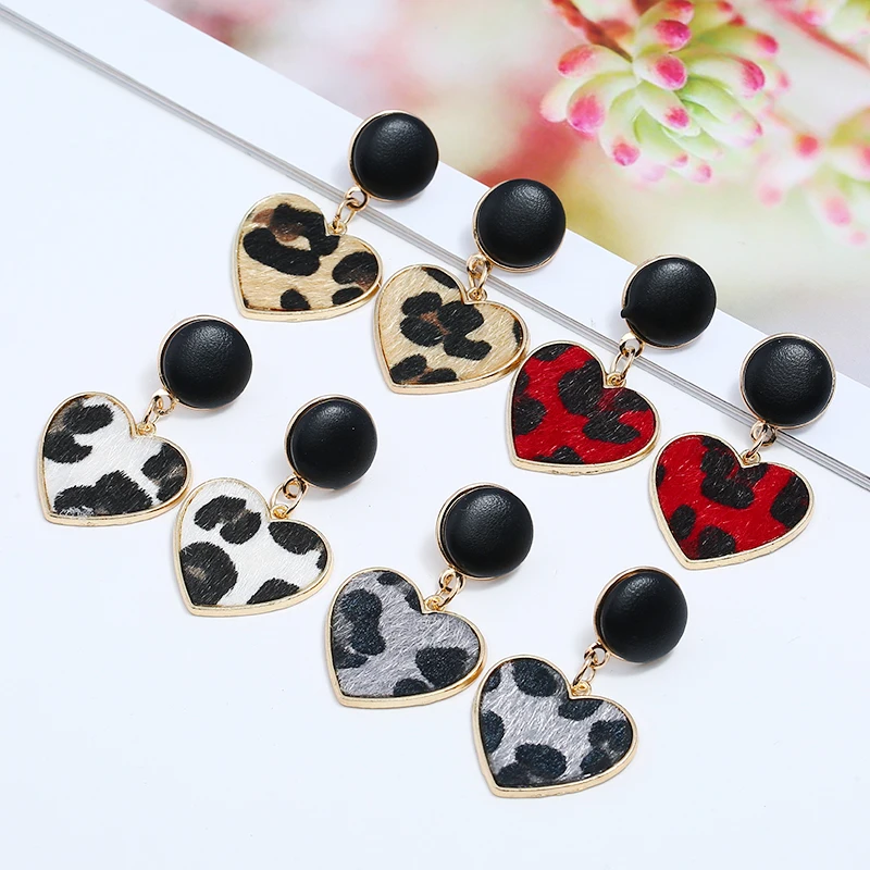 

HOCOLE New Black Imitation Velvet Heart Geometric Leopard Drop Earrings For Women Statement Trend Jewelry Gifts Boho 2019
