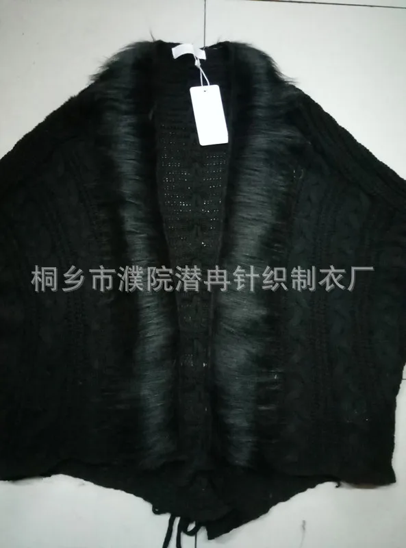 2018 Oversize Autumn Cape Winter Women Fur Neck Knitted Cardigans Female Long Batwing Sleeves Vintage Open Stitch Sweater Shirt