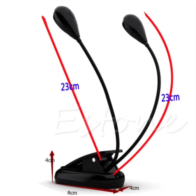 2 Dual Flessibile Arms 4 LED di Clip-on Lampada Della Luce per la Musica per Pianoforte Del Basamento di Libro di