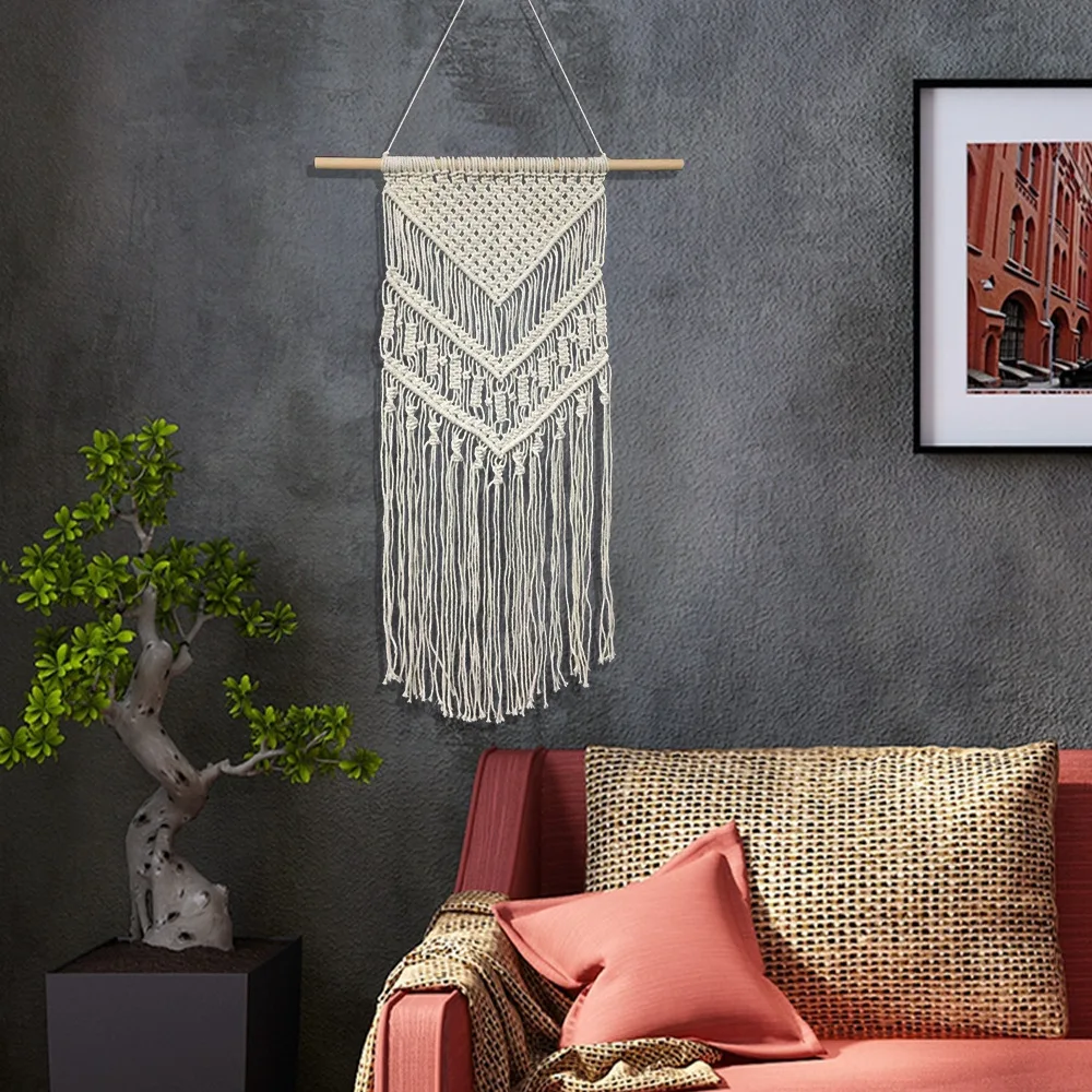 

Pure handmade cotton rope tapestry bohemian wall decorated homestay decoration Nordic wind living room bedroom fringed tapestry