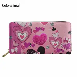 Coloranimal PU длинный кошелек сцепления для дам Для женщин Мода Сердце печати кожаный Мульти карман кошелек подростков Обувь для девочек