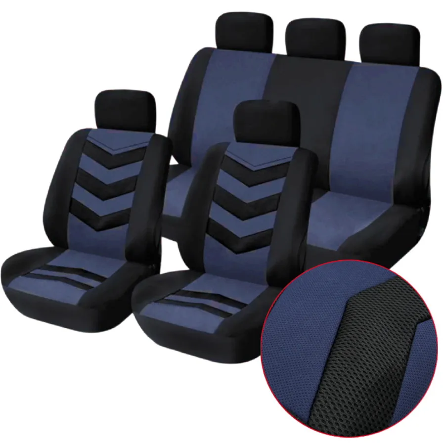 

9pcs/Set Car Seat Cover Sports Breathable and cool Auto Full Front Seat Mat Pad Protector Blue