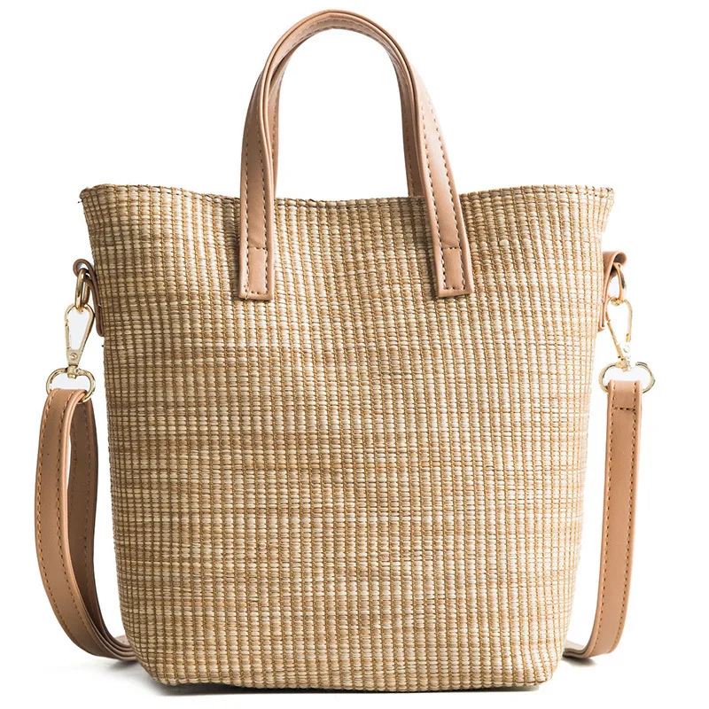 

New Knitted Straw bag For Women Summer Bohemia fashion women's handbags Solid shoulder bags beach bag big tote bag shopping