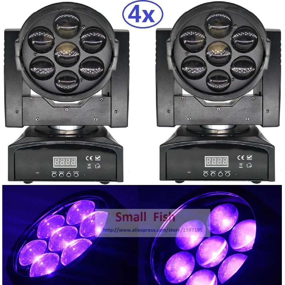 4xlot 110 Вт LED Moving Head Zoom Light Mini 7*15 Высокая мощность RGBW 4в1 смешивание цветов DMX 10/14