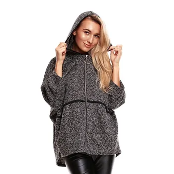 

2018 Autumn Winter Women Wool Blends Coat OverSized Long Sleeve Tweed Coat Casual Zipper Hooded Coat Outwear