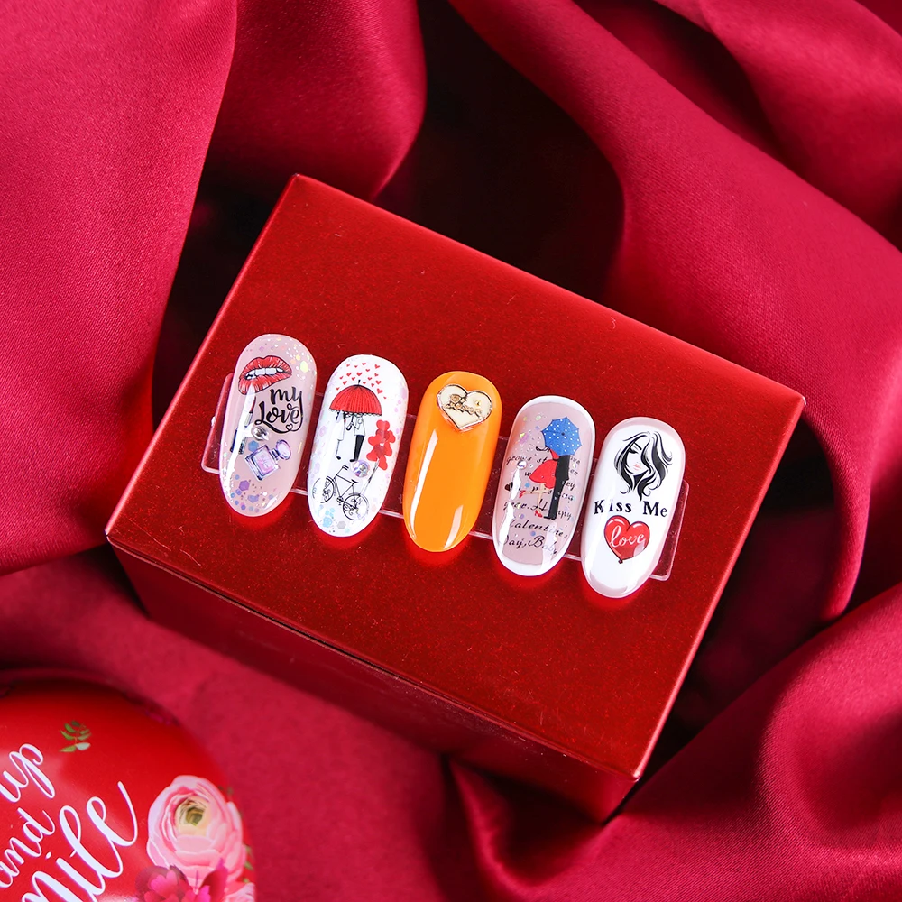 12 шт романтические валентинки дизайн ногтей сексуальные губы сердце переводные наклейки слайдер для маникюра LEBN1069-1080