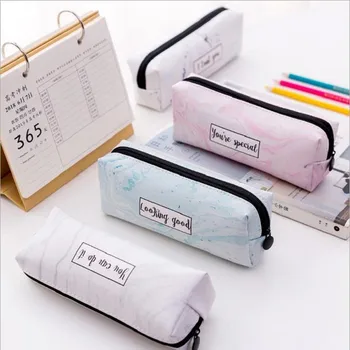 

Cute Pencil Case For Girls Refreshing Marble Pattern Leather Pen Bag Stationery Pouch Office School Supplies Zakka Escolar