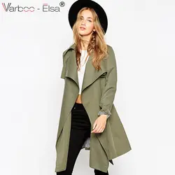 Varboo_elsa 2017 Для женщин Тренч Повседневное с длинным рукавом Осень-зима Army Green длинное пальто с поясом ветровка пальто большие размеры
