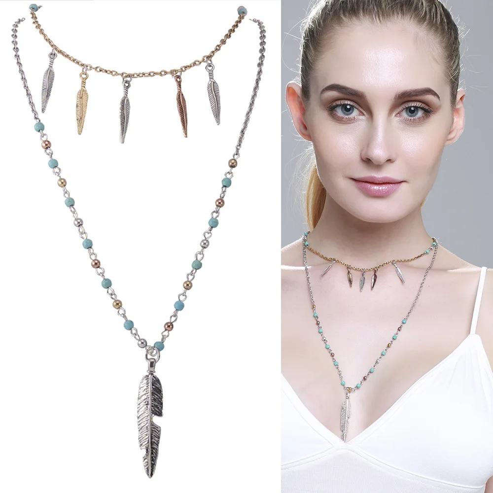 63cm+43cm feather multi leaf Bohemia tassel Long Bohemian Gold Beads