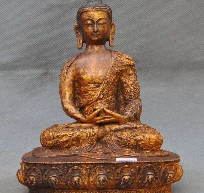

9" Old Tibet Buddhism Gild Bronze Sakyamuni Shakyamuni Medicine Buddha Statue