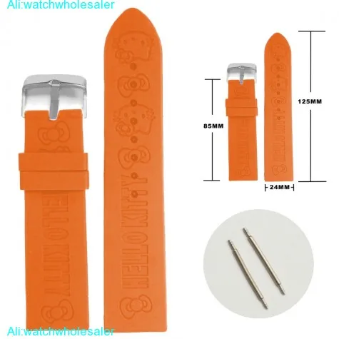 24mm Cat Orange Cartoon Silicone Jelly Rubber Lady Watch Band Straps WB1085H24JB