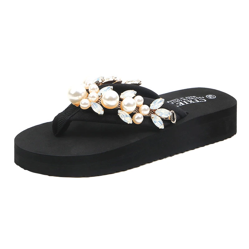 Children Summer Kids Slippers Comfortable Fashion Rhinestone Venetian Pearl Girls Beach Shoes Sequins Bling Casual Home Shoes