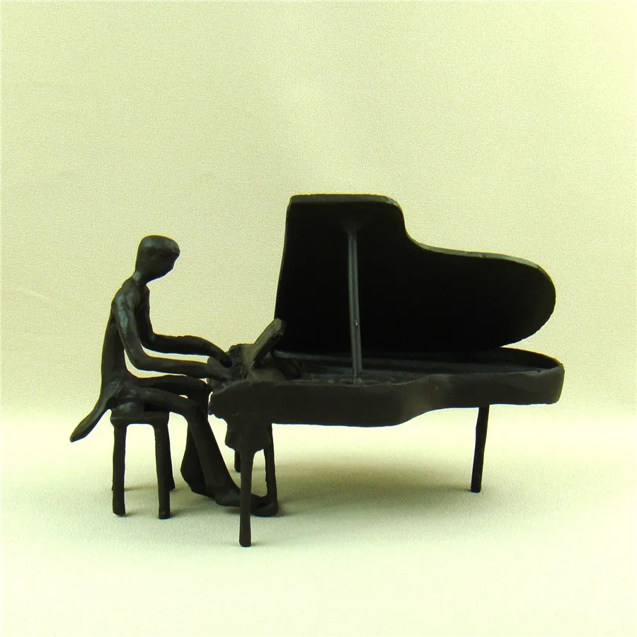 Abstract Metal Pianist Statue Decorative Cast Iron Piano Player