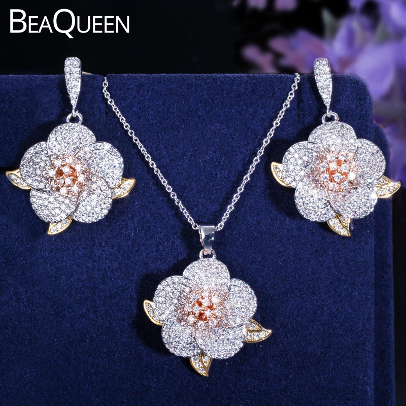 BeaQueen элегантные серьги-подвески с большим цветком в виде листьев ожерелье