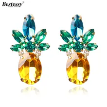 

Bestessy Engagement Fashion Fruit Pineapple Drop Earrings Chic Design Created Rhinestones Jewelry For Women Romantic Gifts