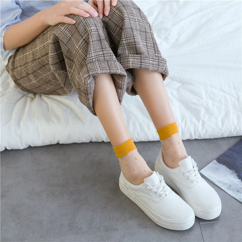 SP& CITY, винтажные цветные летние прозрачные забавные Женские носочки в горошек, милые тонкие короткие носки в стиле Харадзюку, красивые Повседневные носки