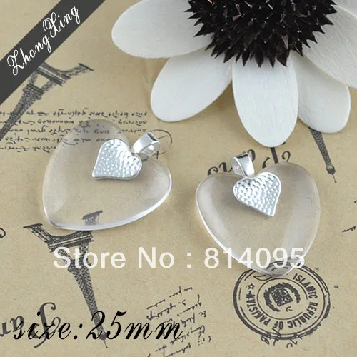 Photo pendant 25mm Clear Heart domes magnifying glass cabs+Matching Shiny Silver Bails for Glass Tile Pendants Making A16043-1 | Украшения