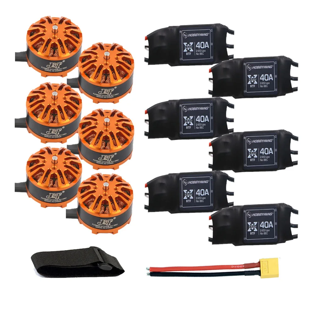 

DIY 6-axis Airplane Helicopter Motor Combo 6pcs 3508 380kv Motor + 6pcs Hobbywing XRotor 40A ESC + XT60 Connector+Fastening Tape