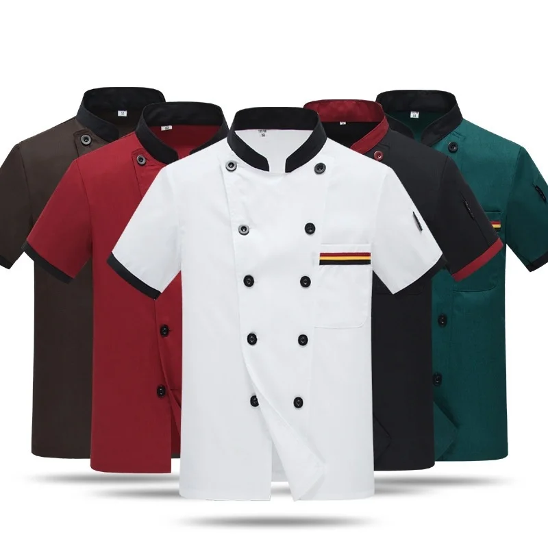 

Chef Shirt Short Sleeve Jacket Cook Coat Barista Baker Uniform Restaurant Clothes Waiter Chef Apprentice Uniform