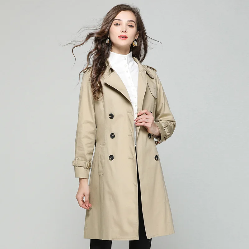 

2019 Spring New Windbreaker Female Long-sleeved Female Casual Waist Embroidery Long trench coat for women